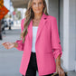 Notched Collar Roll Up Sleeve Blazer Coat