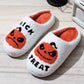 White Halloween Pumpkin Trick Or Treat Plush Slippers