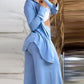 Buttoned Asymmetrical Hem Shirt & Pocket Design Wide Leg Pants Set