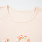 Beige Plus Size Flower Patched Side Slits Crewneck Top