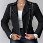 Lapel Collar Zip Up Long Sleeve Motor Biker Short Coat Pocket Design Jacket