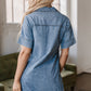 Beau Blue Short Sleeve Collared Patched Pocket Denim Mini Dress