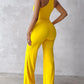 U Neck Bodysuit & Drawstring Cutout Wide Leg Pants Set