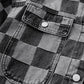 Black Checkered Patchwork Button up Denim Jacket