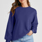 Navy Blue Plain Drop Shoulder Crewneck Pullover Sweatshirt