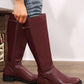 Burgundy Side Zipper Knee High Chunky Low Heel Boots