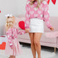 Pink Pearled Heart Print Valentines Crew Neck Sweater