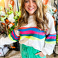 White Plus Size Colorful Striped Drop Shoulder Loose Sweatshirt