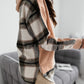 Colorblock Plaid Pattern Hoodie Side Slit Pullover Casual Sweatshirt With Brooch