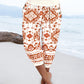 Tribal Print Low Waist Button Decor Capris Pants Vacation Pants with Pocket