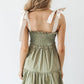 Laurel Green Smocked Bodice Self-tie Straps A-line Ruffled Mini Dress