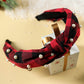 Red Dahlia Pearl Decor Christmas Plaid Knotted Headband