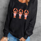 Black Cute Bow Crawfish Printed Drop Shoulder Sweatshirt