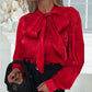 Tie Neck Beaded Long Sleeve Tied Detail Blouses Casual Shirts