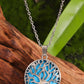 Blue Boho Tree of Life Crystal Round Pendant Necklace