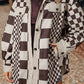 Brown Checkered Print Patchwork Corduroy Shacket