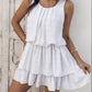 U Neck Thick Strap Ruched Ruffle Hem Layered Mini Dress Casual Dress