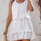 U Neck Thick Strap Ruched Ruffle Hem Layered Mini Dress Casual Dress