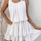 U Neck Thick Strap Ruched Ruffle Hem Layered Mini Dress Casual Dress