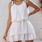 U Neck Thick Strap Ruched Ruffle Hem Layered Mini Dress Casual Dress