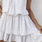 U Neck Thick Strap Ruched Ruffle Hem Layered Mini Dress Casual Dress