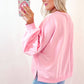 Light Pink Embroidered Bow Lantern Sleeve Oversized Pullover Sweatshirt