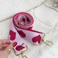 Bright Pink Heart Shape Print Adjustable Wide Bag Strap