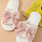 White Bow Knot Decor Open Toe Plush Slippers