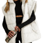 Beige  Zipper Stand Neck Oversized Puffer Vest