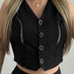 Hollow Out Buttoned Vest Top & Shorts Set