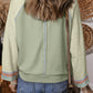 Meadow Mist Green Waffle Knit Wide Bracelet Sleeve Patchwork Raglan Top