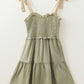 Laurel Green Smocked Bodice Self-tie Straps A-line Ruffled Mini Dress