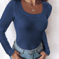 U Neck Built in Bra Long Sleeve Ribbed Top