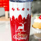 Fiery Red Christmas Tree Elk Print Stainless Steel Tumbler 20 OZ