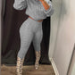 Long Sleeve Cable Knit Hooded Sweater & Pants Set