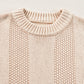 Pale Khaki Solid Color Cable Knit Ribbed Loose Sweater