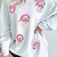 White Ribbed Sequin Santa Claus Graphic Christmas Sweatshirt