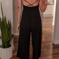 Black Spaghetti Straps Open Back Pleated Wide Leg Jumpsuit