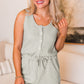 Light Grey Waffle Knit Sleeveless Buttoned Front Drawstring Waist Romper