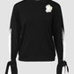 Colorblock Floral Pattern Tied Long Sleeve Lace Patch Sweatshirt