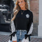 Colorblock Floral Pattern Tied Long Sleeve Lace Patch Sweatshirt