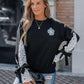 Colorblock Floral Pattern Tied Long Sleeve Lace Patch Sweatshirt