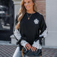 Colorblock Floral Pattern Tied Long Sleeve Lace Patch Sweatshirt