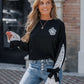 Colorblock Floral Pattern Tied Long Sleeve Lace Patch Sweatshirt