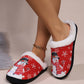 Fiery Red Christmas Snowman Print Plush Home Slippers