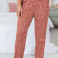 Brown Leopard Print Short Sleeve Shirt and Pants Pajamas Set