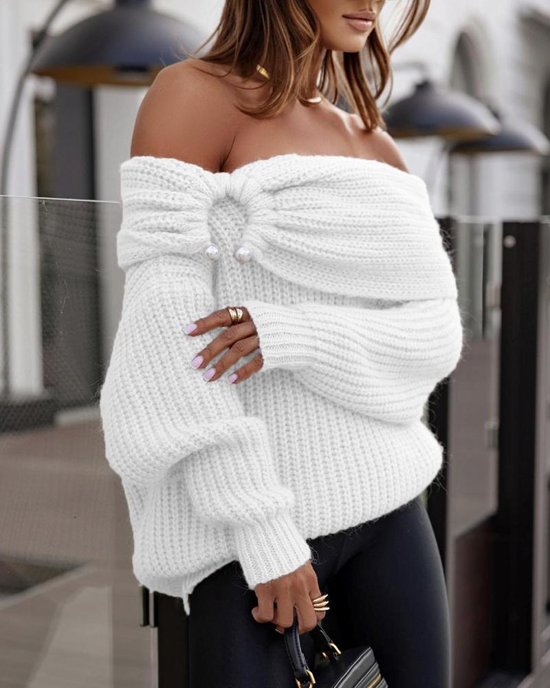 Off Shoulder Ruched Oversized Knit Sweater