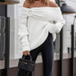 Off Shoulder Ruched Oversized Knit Sweater