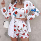 Heart Letter Print Cami Top & Shorts Set With Blazer Coat