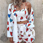 Heart Letter Print Cami Top & Shorts Set With Blazer Coat